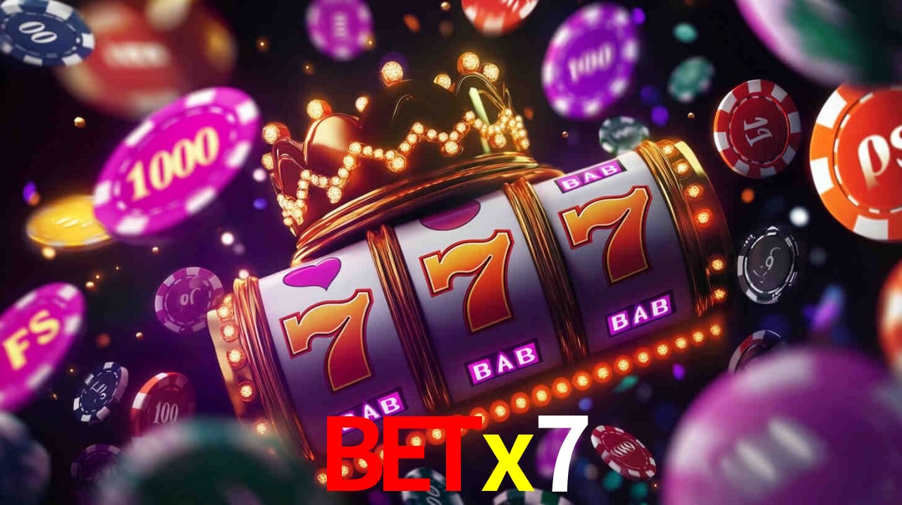 Una escena digital vívida inspirada en casino con betx7 mostrado prominentemente, luces brillantes, fichas, cartas y acentos dorados.